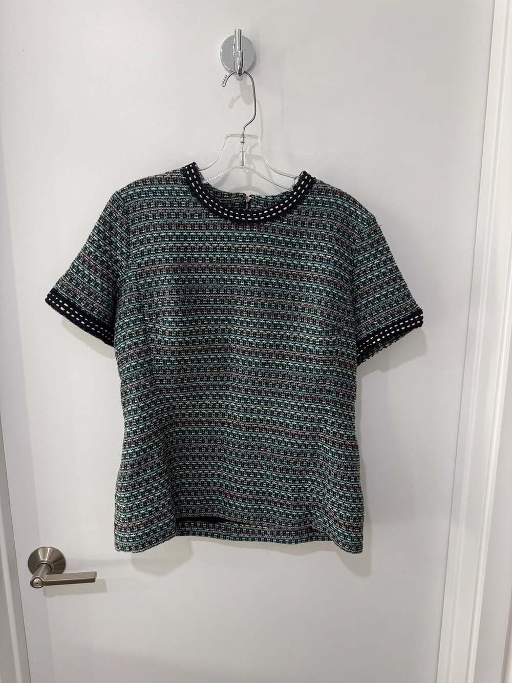Thom Browne Women's Multicolored Tweed Short Sleeve Top with Riri Zipper